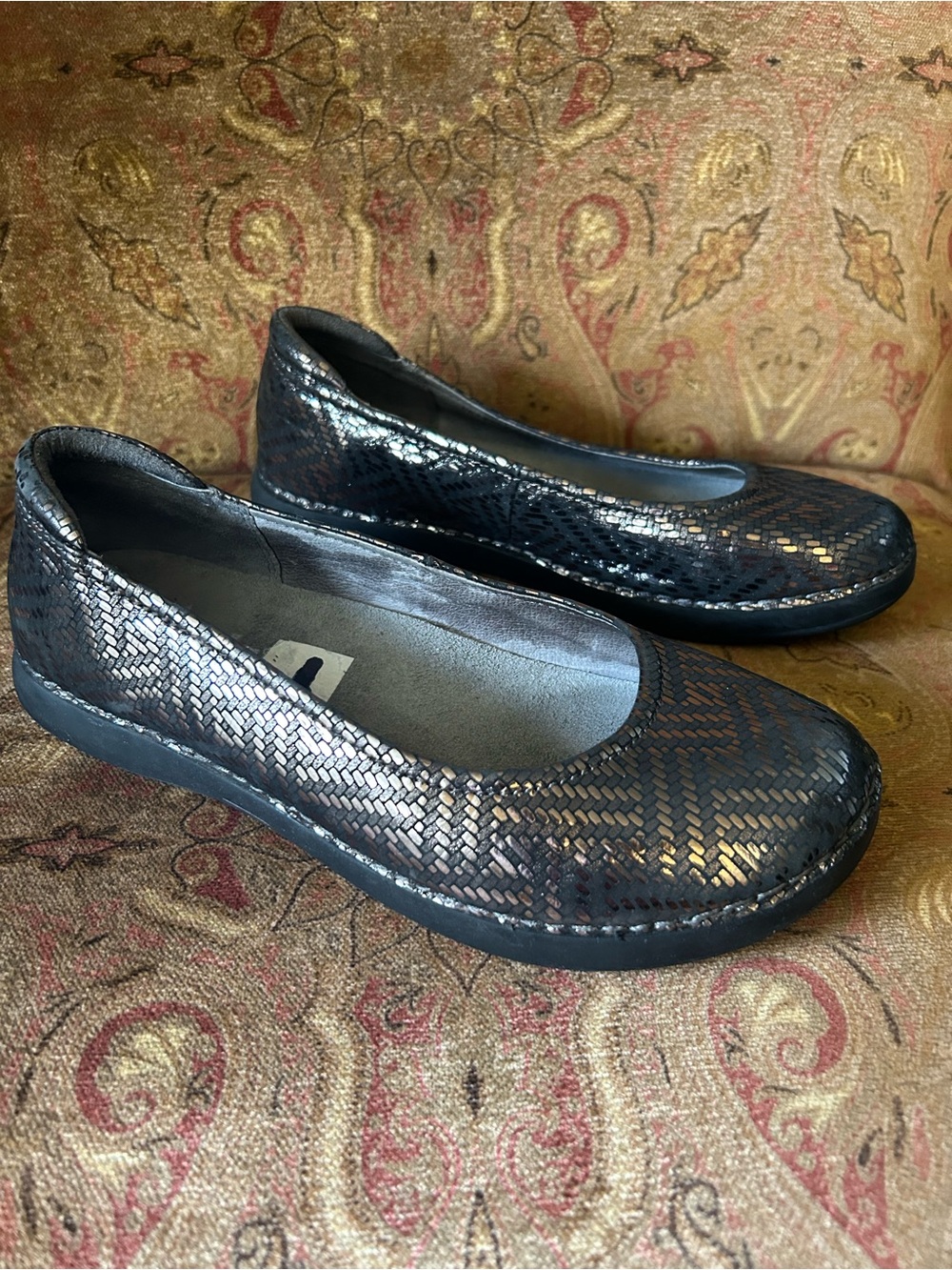 Alegria Petal Ballet Flats Pewter Dazzler Leather Flats PET-532 Sz 6.5